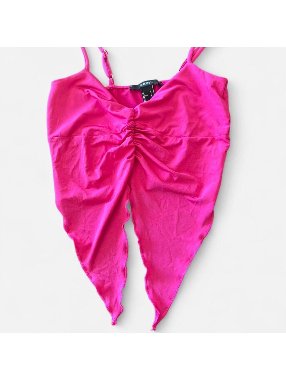 Forever 21 Neon Pink Open Front Ruched Crop Tank Top, Small